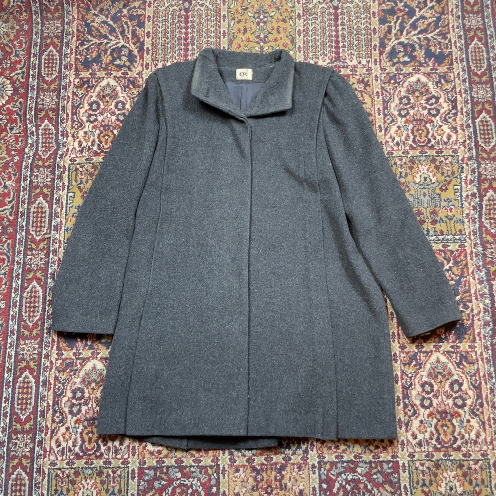 VTG 70s‎ 80s CPI Gray Wool Blend Car Coat Hidden Button Size 12 USA Mid Length